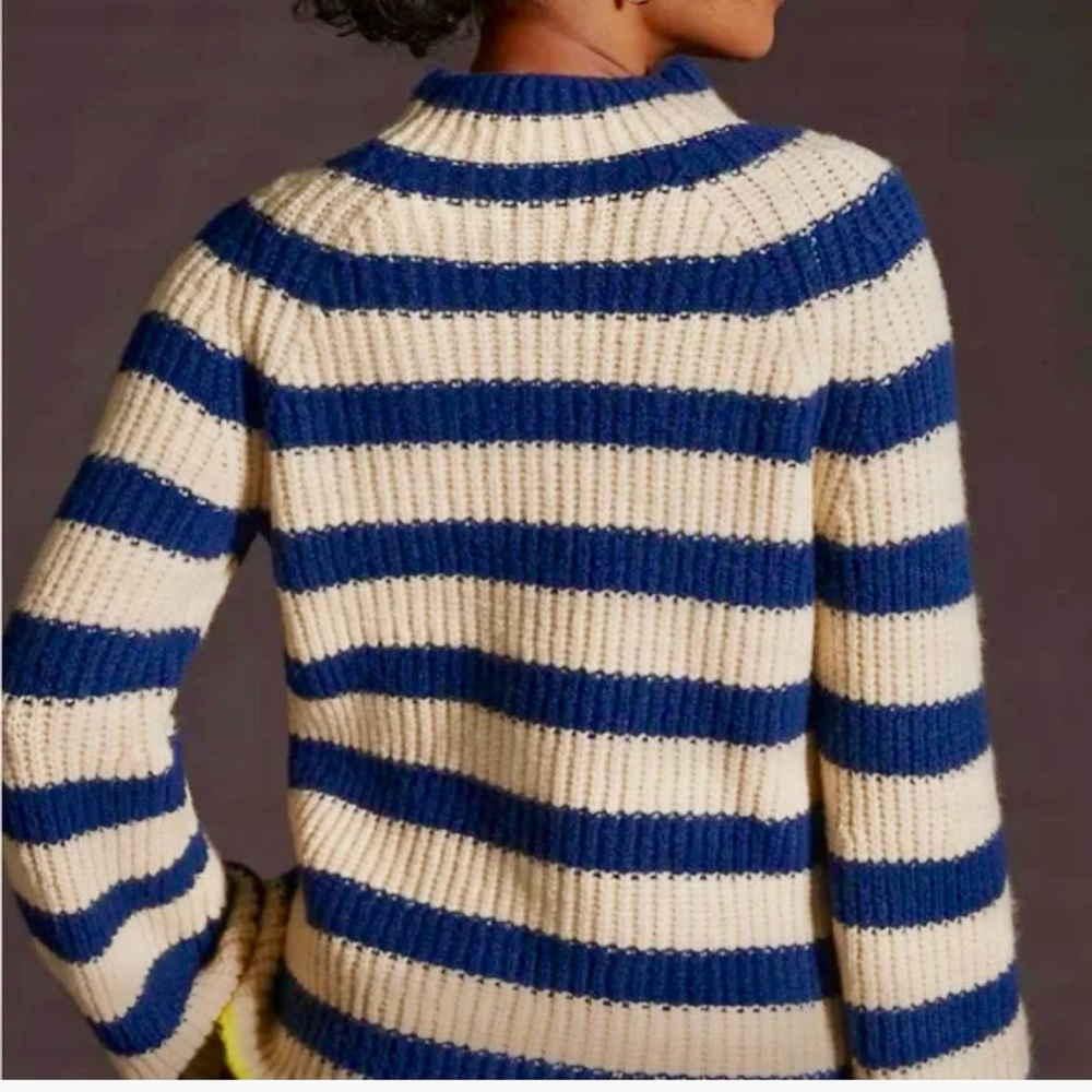 Maeve Anthropologie Navy & Cream Striped Turtleneck Sweater SZ S - Picture 4 of 10